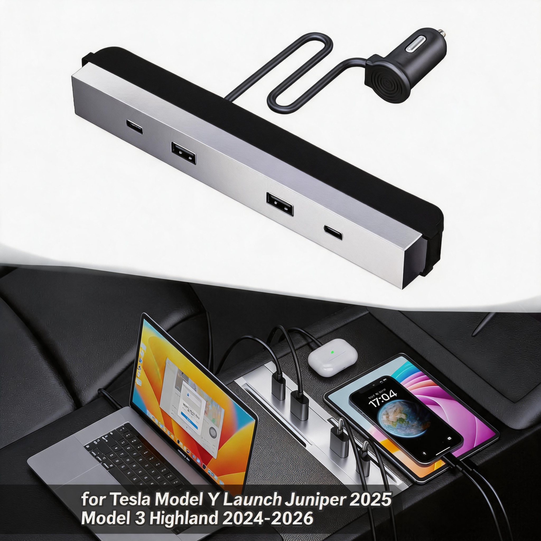 Usb Hub Type C - Interior Accessory For Tesla Model YL