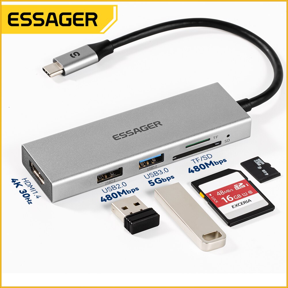 Essager 5 in 1 USB C HUB HDMI- - Usb Hub Type C avaliação e preço