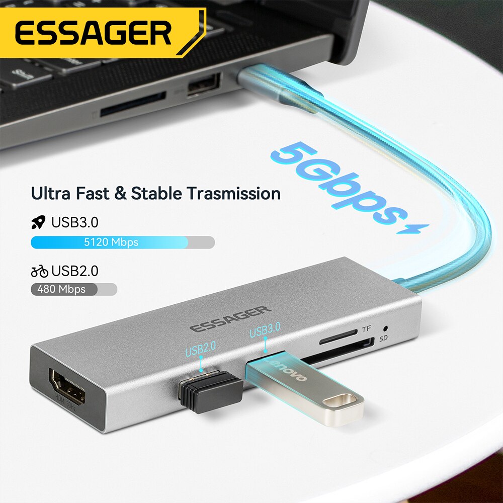 Essager 5 in 1 USB C HUB HDMI- - Usb Hub Type C avaliação e preço